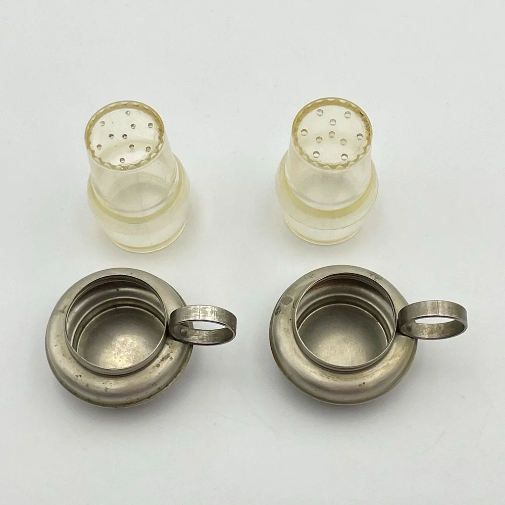 Vintage‎ Plastic & Metal Salt Pepper Shakers Lantern Set Style Mid Century 1950s